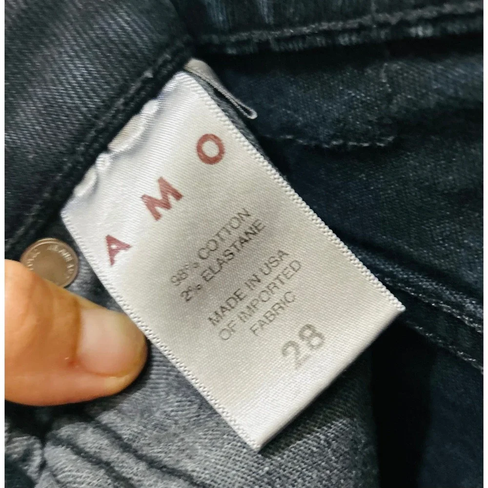 AMO Womens High Rise Straight Leg Crop Frayed Hem Black‎ Denim Jeans